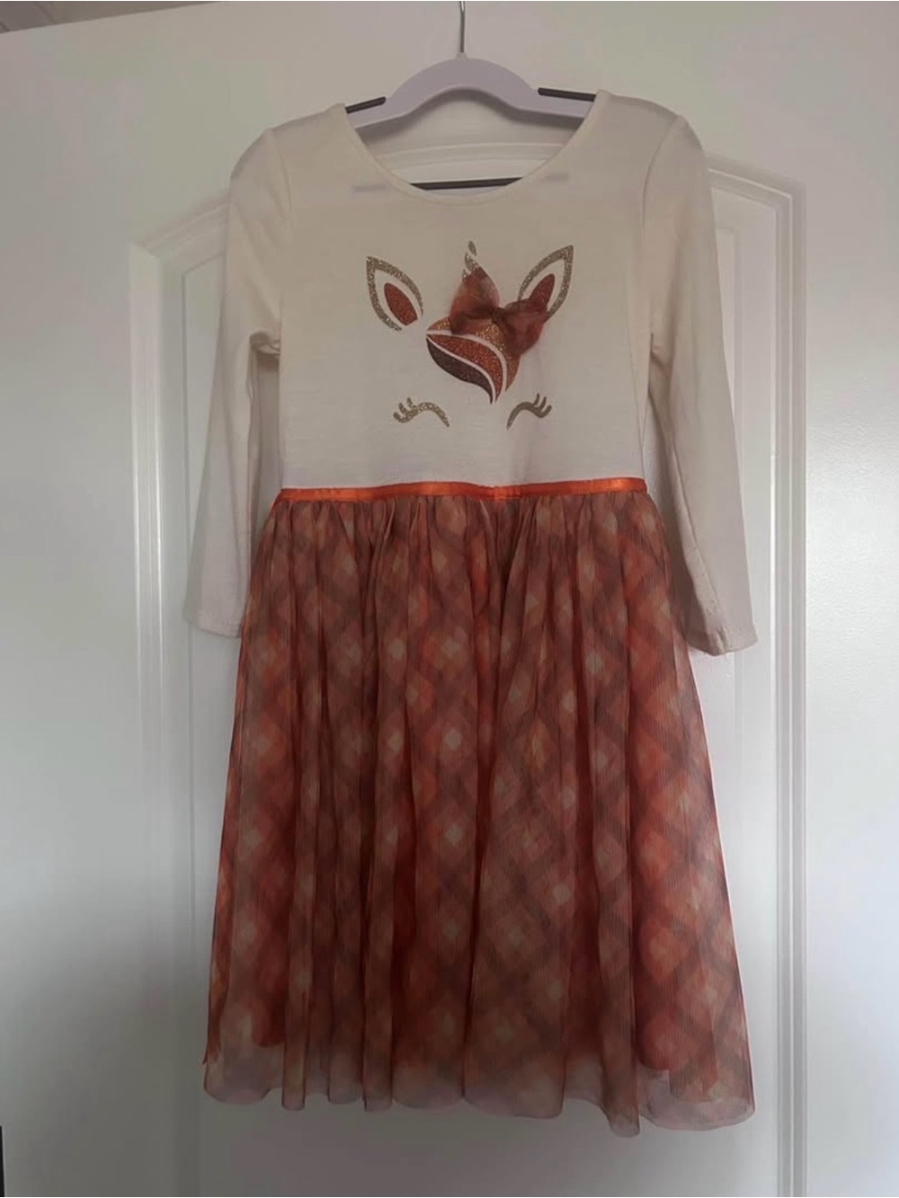 Zunie Cream and Orange Unicorn Fall Dress